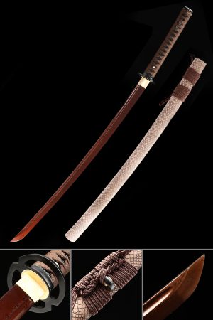 Handmade Japanese Katana Sword Damascus Steel With Red Blade